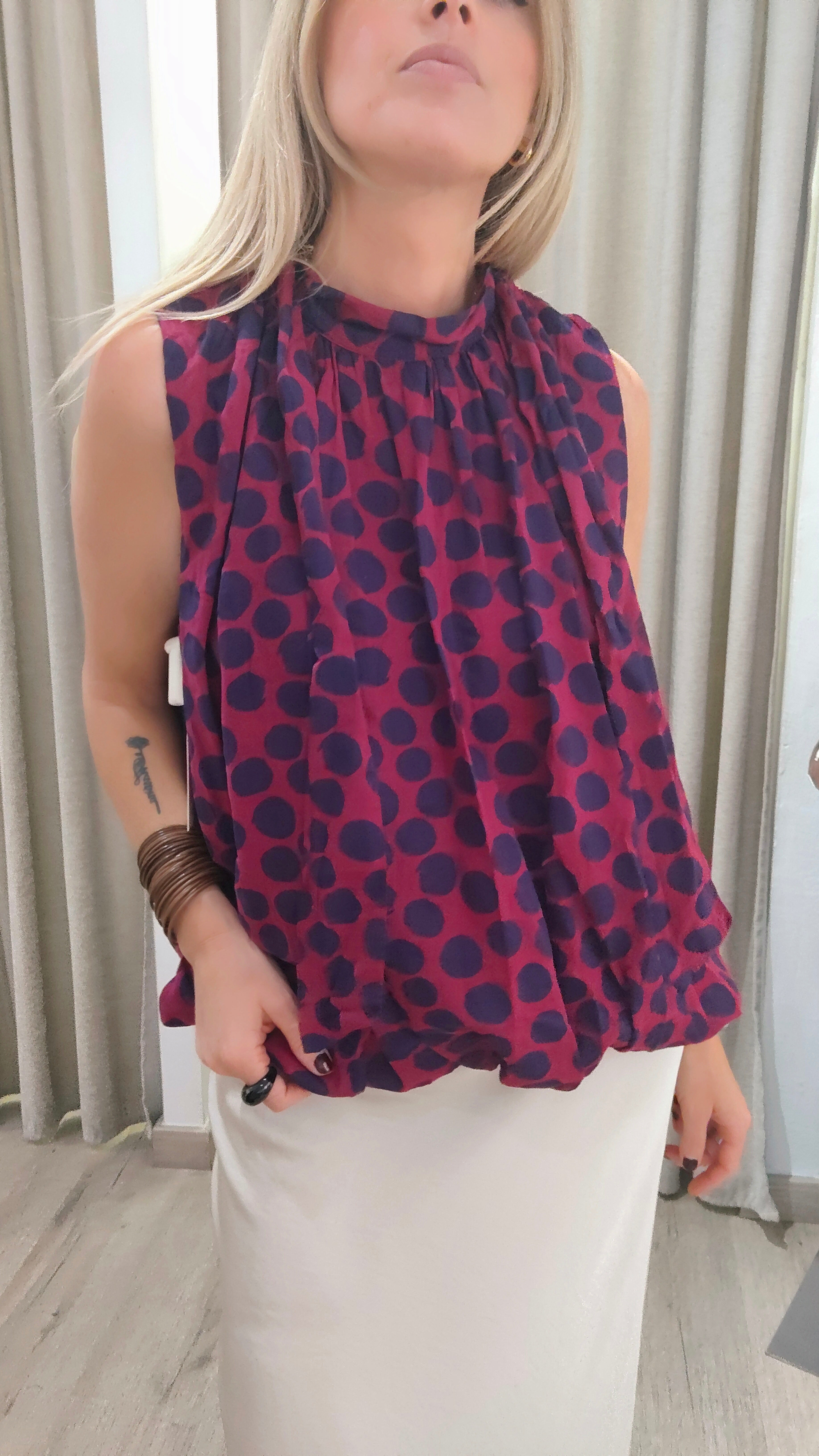 TOP HALTER BURDEOS LUNARES