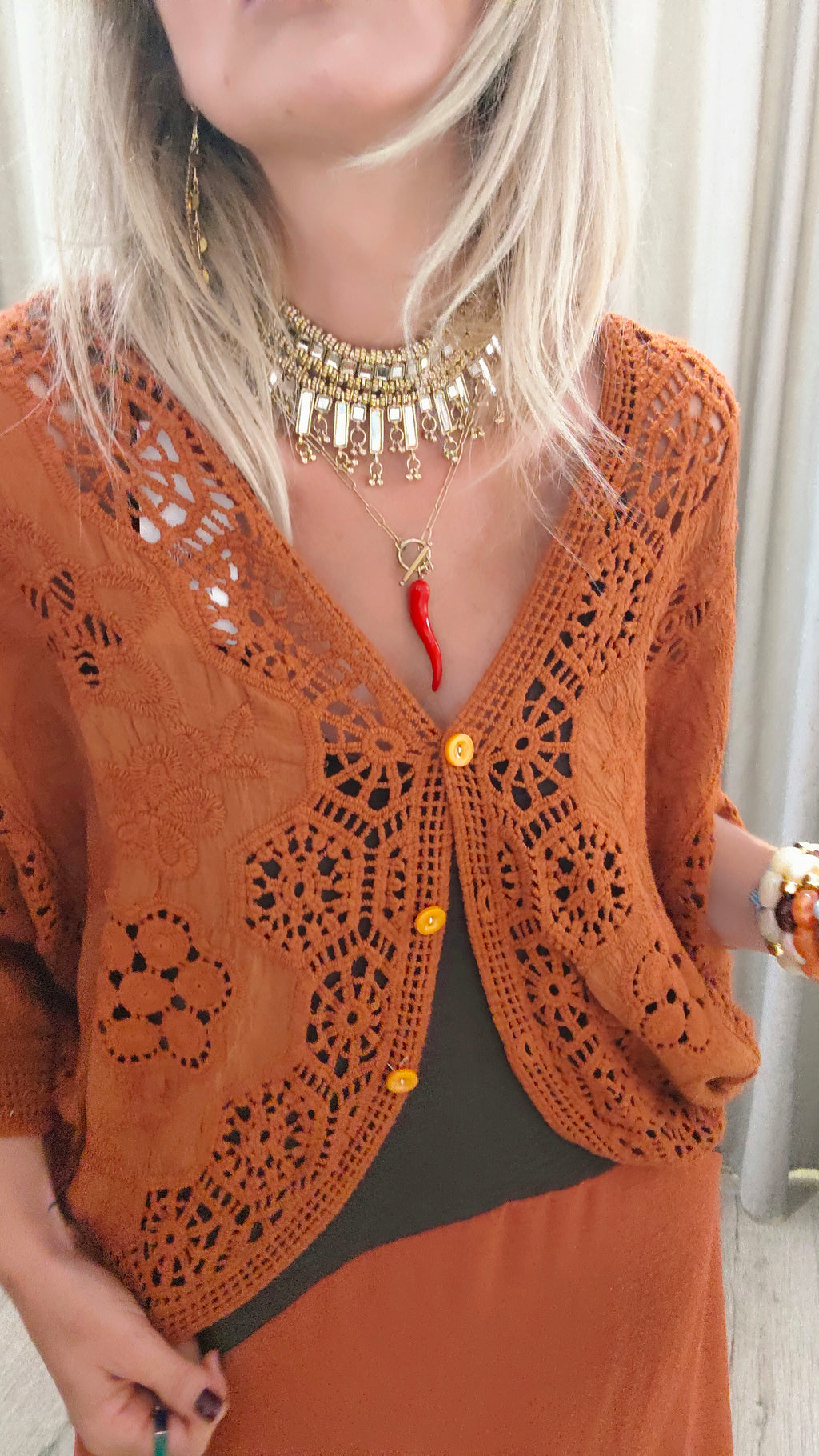 CHAQUETA CROCHET TEJA