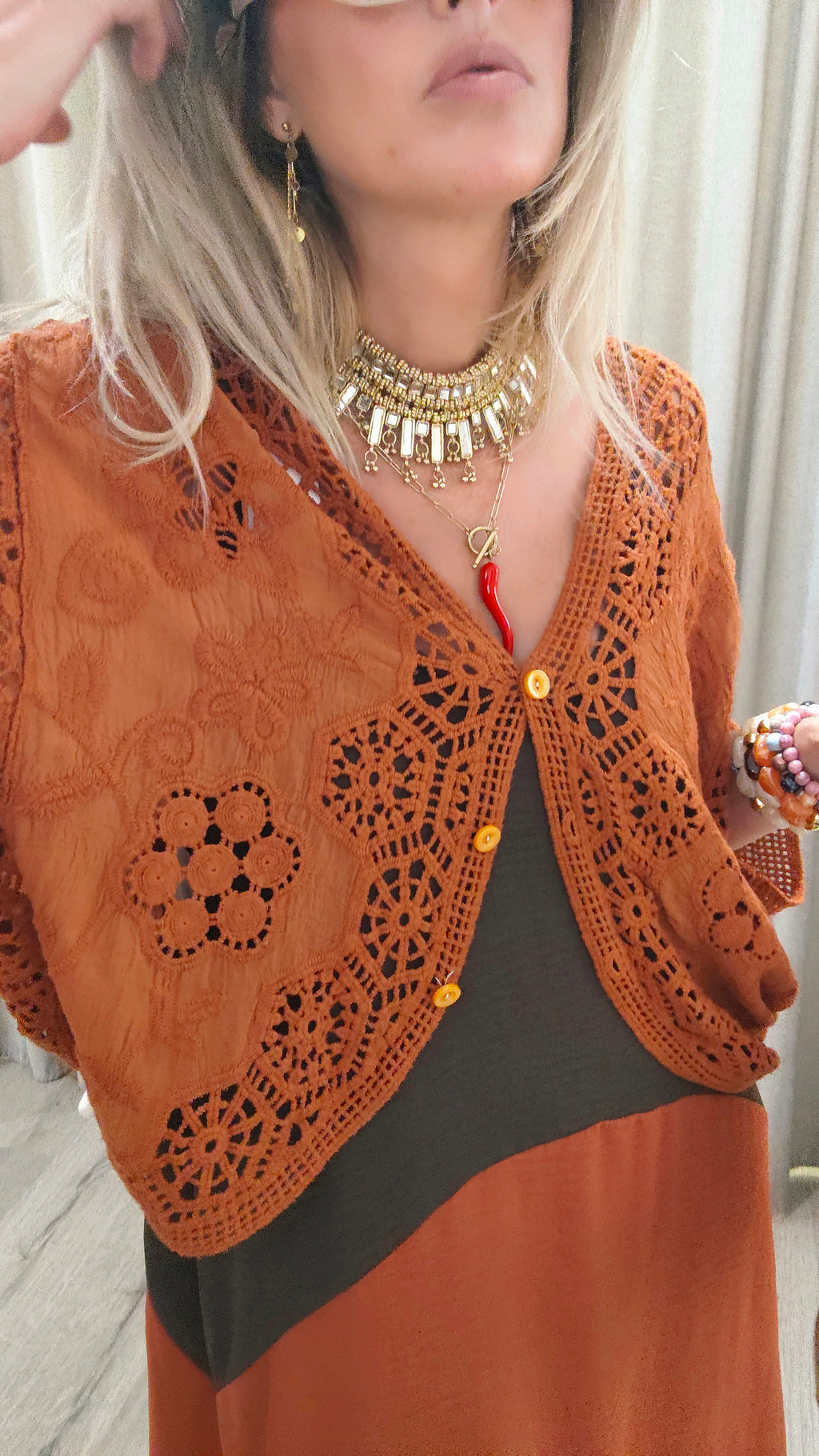 CHAQUETA CROCHET TEJA