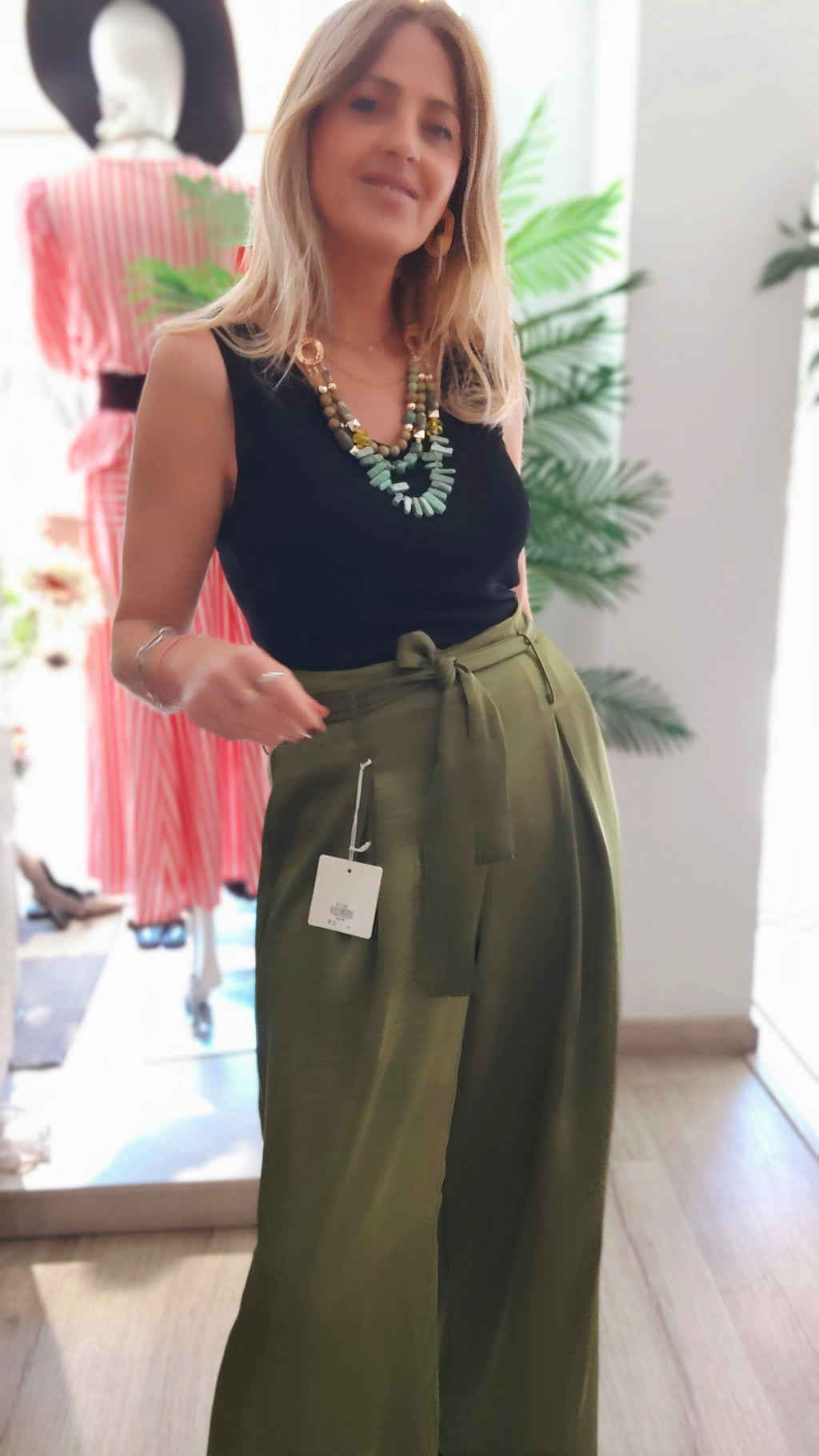 PANTALON SATÉN OLIVA