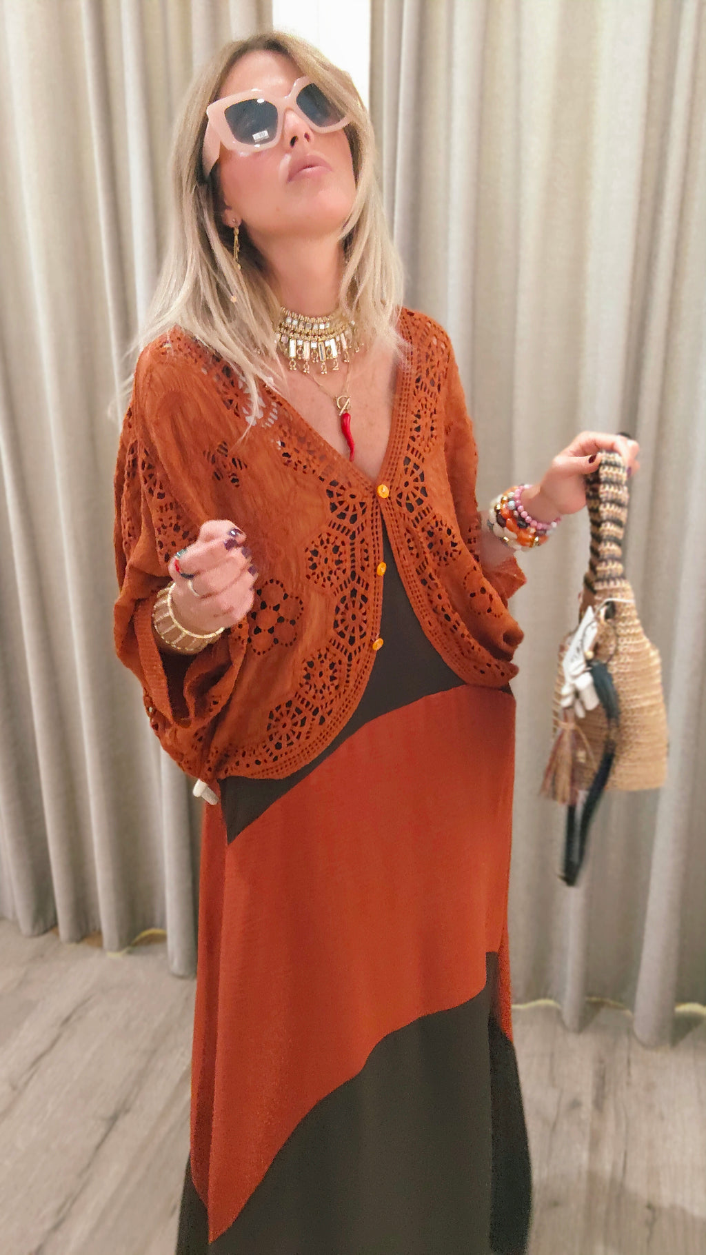 CHAQUETA CROCHET TEJA