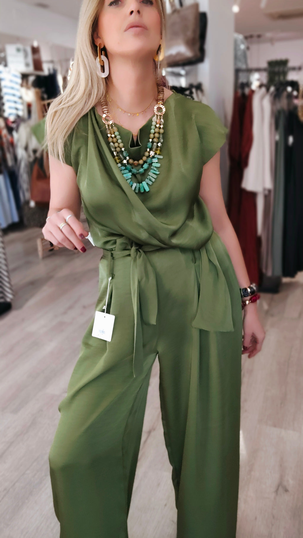 PANTALON SATÉN OLIVA