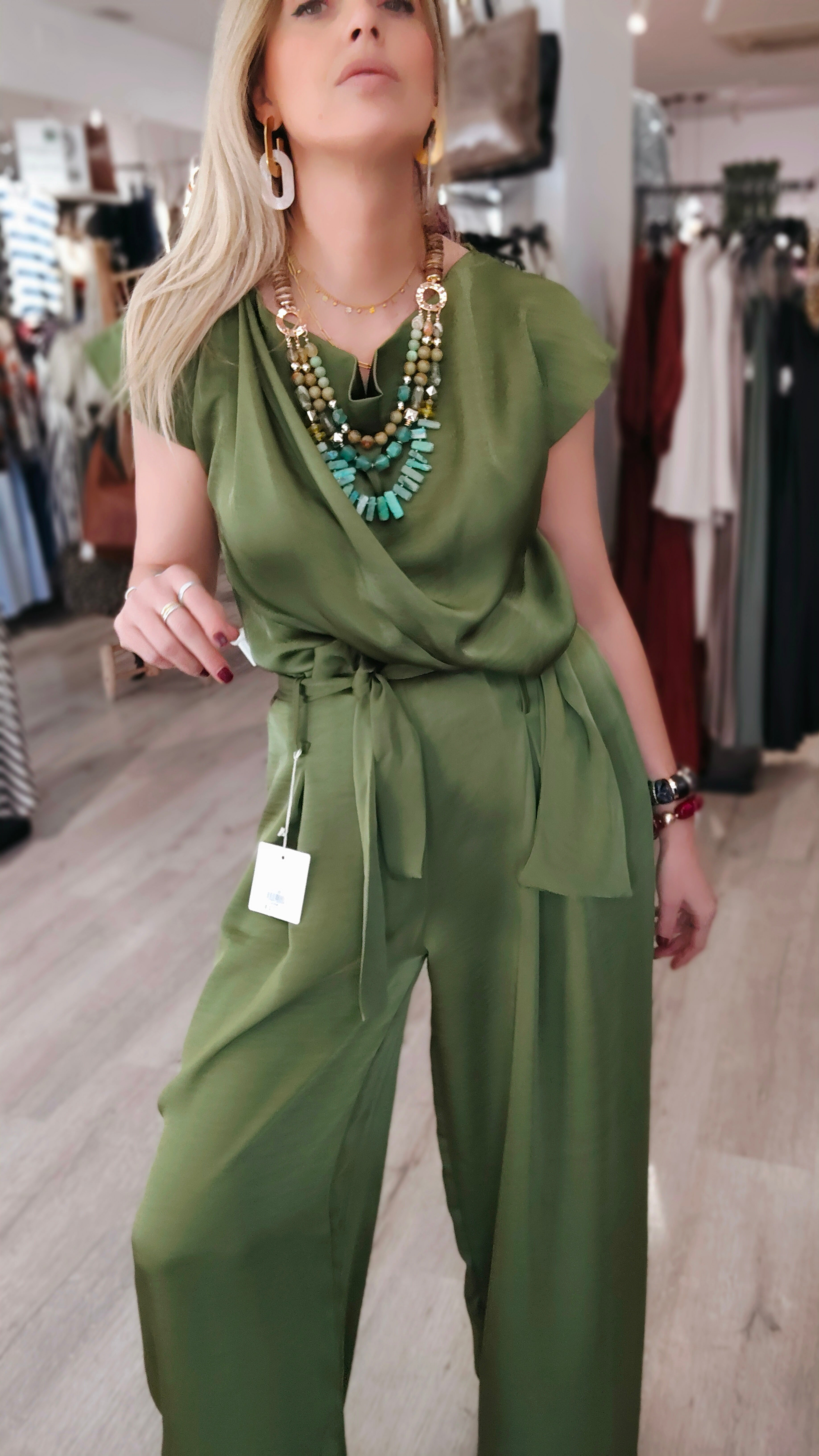 PANTALON SATÉN OLIVA